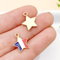 Star-shaped alloy charm with blue white and red enamel finish and golden back - Small KC Gold Enamel Flag Star 14x12mm