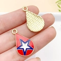 Alloy teardrop charm with American flag star pattern and golden textured back - KC Gold Enamel Flag Tear Star 26x16mm
