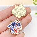 July 4th metal alloy pendant charm with American flag theme for DIY keychain jewelry - KC Gold Enamel July 4th Plaque 22x22mm