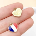 Golden heart pendant with radial texture and blue, white, red enamel heart charm - Small KC Gold Enamel Flag Heart 12x12mm