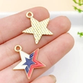 Star-shaped American flag pendant in gold and enamel finish for DIY jewelry - KC Gold Enamel Flag Star 21x20mm