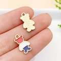 DIY American flag pattern bear alloy charm with red white blue enamel and gold finish - KC Gold Enamel Flag Bear 16x9mm
