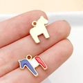 Golden and red-white-blue striped horse alloy charms held on fingers for size - KC Gold Enamel Flag Zebra 13x13mm