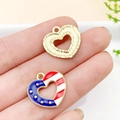 Golden alloy and US flag enamel heart charms for DIY jewelry making accessories - KC Gold Enamel Flag Star Heart 18x18mm