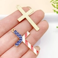 DIY alloy cross pendant featuring US flag pattern and gold brushed finish for jewelry - KC Gold Enamel Flag Star Cross 37x20mm