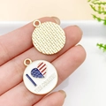 Golden brushed and white enamel American flag heart charms for DIY jewelry making - KC Gold Enamel Round I Love Country 24x20mm