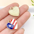 DIY American flag style heart alloy pendants for Independence Day keychain accessories - KC Gold Enamel Heart Star 19x18mm