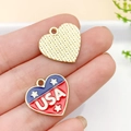Heart-shaped USA flag alloy pendant with red blue drip oil finish and golden texture - KC Gold Enamel Heart USA 19x18mm