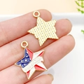 Star-shaped 4th of July American flag pendant in golden finish for DIY jewelry - KC Gold Enamel July 4th Star 25x22mm