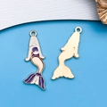 Colgantes de sirena en esmalte púrpura y blanco para creación de joyas DIY - 11x31mm / Sirena del Océano Púrpura