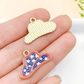 Cowboy hat alloy pendants in gold and American flag enamel patterns for DIY jewelry craft - KC Gold Enamel Star Cowboy Hat 23x15mm