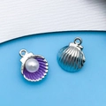 Colgante de concha esmaltada púrpura con perla para creación de joyas DIY - 12x15mm / Concha de Perla del Océano Púrpura