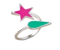 Adjustable silver star and green teardrop ring with vibrant enamel finish details - Adjustable Open Ring