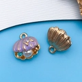Colgante de caracola dorada con esmalte morado y perla para creación de joyas - 16x17mm / Concha de Perla con Strass Púrpura