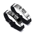 Detail of Her King and His Queen engraved silicone and stainless steel bracelets - His Queen & Her King Identification Style (Couple Bracelet Style 4)