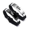 Close-up of His Queen and Her King crown engravings on silicone stainless steel bracelets - His Queen & Her King Minimalist Clasp Couple Bracelet (Style 6)