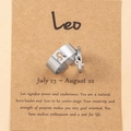 Detail of Leo zodiac silver ring set with symbolic pendant and gift card message - Leo