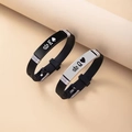 Detailed close-up of King and Queen silicone couple bracelets with engraved crown symbols - K & Q Playing Card Style Couple Bracelets (Style 10)