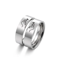 Detailed view of silver stainless steel rings with engraved heart hands gesture - Finger Heart Style (Couple Ring Style 4)