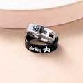 Detail of Her King and His Queen engraved stainless steel crown couple rings - His Queen & Her King Couple Rings (Style 5)