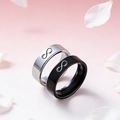 Detail of couple rings with infinity symbol and you and me engraving on metal - Infinity You & Me (Couple Ring Style 7)