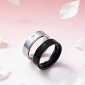 Detailed view of black and silver crown bracelets with promises hand engraving patterns - Pinky Promise Ring (Couple Ring Style 9)