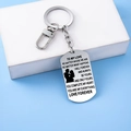 Stainless steel love forever keychain with couple silhouette on sky blue background - Silver