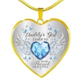 Daddy's Angel hartvormige hanger met blauwe edelsteen, engelenvleugels en vlinder - Gold March