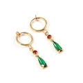Anime Howl's Moving Castle green drop clip-on earrings with gold rings and crystals - Spring Ring Clasp