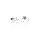 Minimalist silver bicycle stud earrings with hollow design on reflective white background - Bicycle Stud Style One