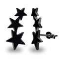 Modern black triple star stud earrings in graduated sizes with a sleek polished finish - Black
