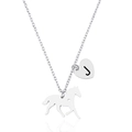 Collana in acciaio inossidabile argento con ciondolo a cavallo e cuore con lettera J - Lettera J