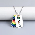 Rainbow LGBT love dog tag necklace in stainless steel with silver ball chain - LOVE Hollow Style