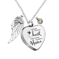 Detail of engraved heart pendant with angel wing and birthstone on silver chain - November Birthstone