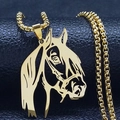 Collana con ciondolo a testa di cavallo in acciaio inossidabile dorato e catena a sfere - Oro