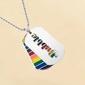 Macro shot of double-layer stainless steel pendant with rainbow stripes and Bubble cutout - Bubble Hollow Style