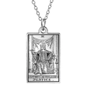Silberne Tarot Justitia Halskette aus Edelstahl mit klassischer Rider Waite Gravur - Die Gerechtigkeit