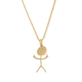 Funny gold stickman necklace with middle finger gesture pendant on white background - Gold
