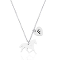 Collana in acciaio inossidabile argento con ciondolo cavallo e cuore inciso lettera F - Lettera F