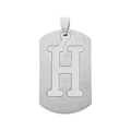 Pendentif plaque d'identité en acier brossé avec lettre H évidée au fini argenté chic - Style Lettre H / Argent