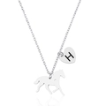 Collana in acciaio inossidabile argento con silhouette di cavallo e cuore con lettera H - Lettera H