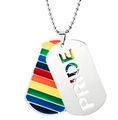Stainless steel rainbow pride dog tag necklace with cutout PRIDE text and bead chain - PRIDE Hollow Style
