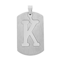 Pendentif plaque d'identité en acier inoxydable argenté brossé avec lettre K ajourée - Style Lettre K / Argent