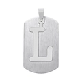 Collier plaque militaire en acier inoxydable brossé avec pendentif lettre L majuscule - Style Lettre L / Argent