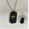 Rainbow striped black rectangular pendant necklace with silver tone bead chain link - Rainbow Print Pendant / Black