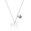 Collana in acciaio inossidabile argento con ciondolo a cavallo e cuore inciso con la M - Lettera M