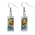 Rechteckige Glastropfenohrringe mit Vincent van Gogh Selbstporträt und silbernen Ohrhaken - Van Gogh Selbstporträt Stil