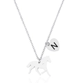 Collana in acciaio inossidabile argento con ciondolo a cavallo e cuore lettera N - Lettera N