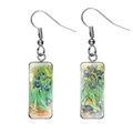 Rechteckige Ohrhänger mit Van Gogh Irises Kunst in silbernen Metallrahmenhaken - Lilien-Stil