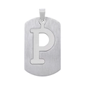 Pendentif plaque militaire homme en acier inoxydable brossé avec motif lettre P - Style Lettre P / Argent
